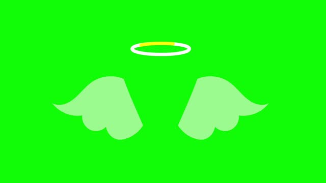 Angel wings animation on green background. Alpha channel. Good and evil concept. 4K