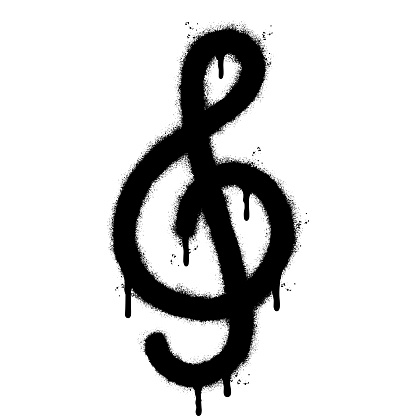 Spray Painted Graffiti treble clef icon Sprayed isolated with a white background.