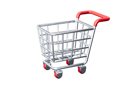 Shopping cart with cartoon style, 3d rendering. Digital drawing.