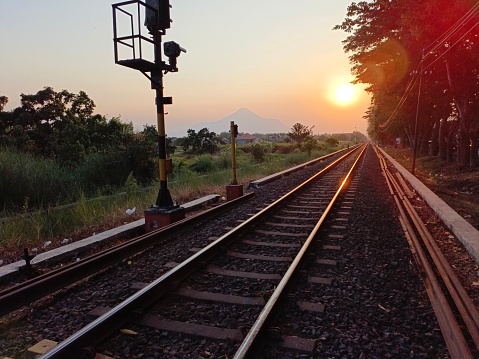 railway mountain with beautiful sunset background