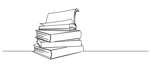 Vector illustration of single line drawing of stack of books