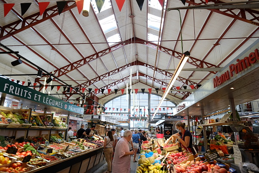 Biarritz, France - July the 9th 2022: a wide view of the hall of the Biarritz market.