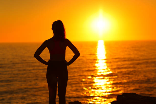 istock Silhouette of a woman watching sunset 1658960100