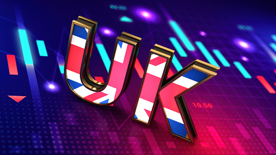 United Kingdom UK Stock Market Concept with a Financial Chart. 3D Render