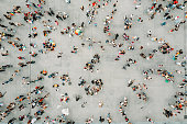 Aerial shot of people walking on the gay pride parade