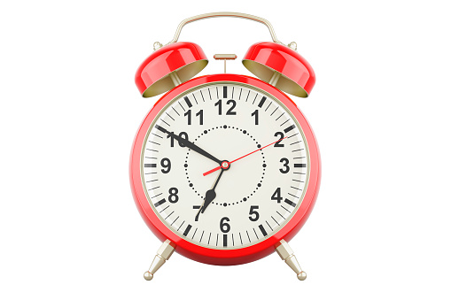 Alarm clock front view, 3D rendering isolated on white background