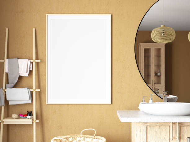 istock Empty Mockup Picture Frame on Beige Bathroom's Wall 1658988194