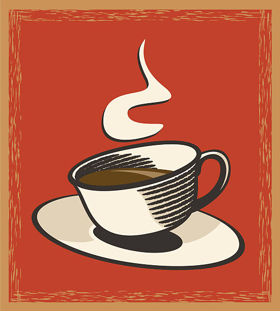 Bекторная иллюстрация Кофейная чашка и блюдце винтажный стиль знак