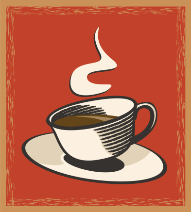 Vintage styled coffee cup and saucer on age faded sign with grunge scratches along borders. This is an EPS 8 vector file.