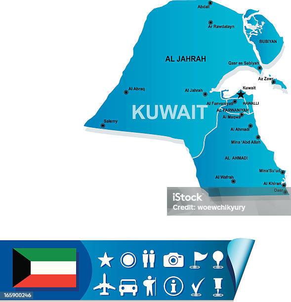 Кувейт Карта — стоковая векторная графика и другие изображения на тему Аравия - Аравия, Векторная графика, Западная Азия