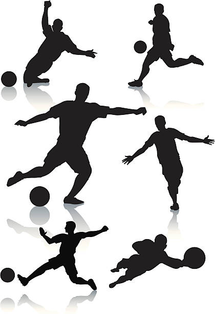 illustrations, cliparts, dessins animés et icônes de silhouettes des joueurs de football hommes - goalie soccer soccer player teenage boys