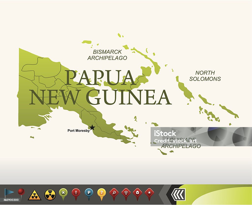 Papua Nova Guiné mapa com ícones de navegação - Vetor de Mapa royalty-free