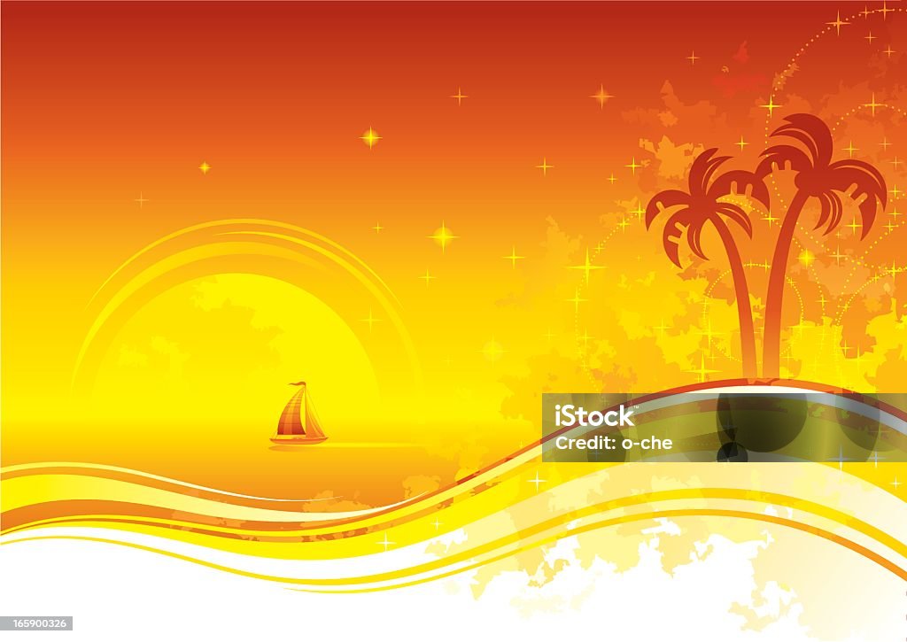 海を背景にヤシの木と出荷 - オレンジ色のロイヤリティフリーベクトルアート