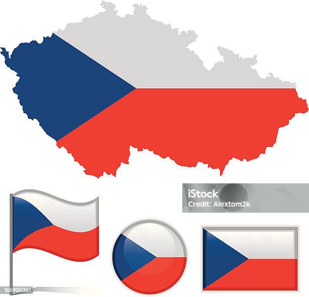Tschechische Republik Karte Flagge Stock Vektor Art und mehr Bilder von Flagge - Flagge, Freisteller – Neutraler Hintergrund, Glänzend