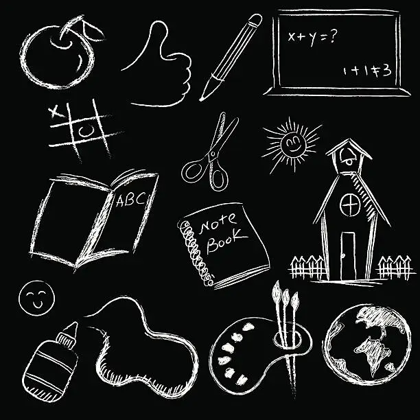 Vector illustration of back to school on blackboard set