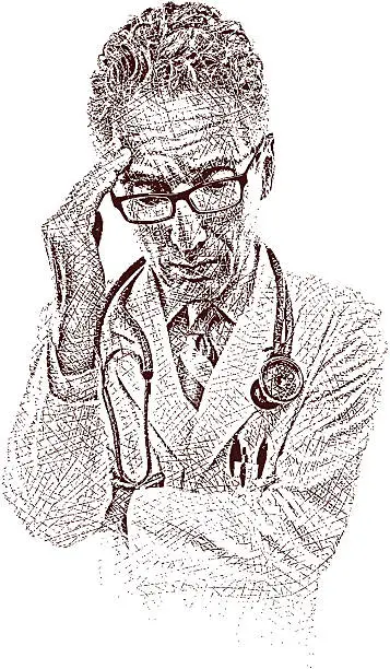 Vector illustration of Doctor Concentrating