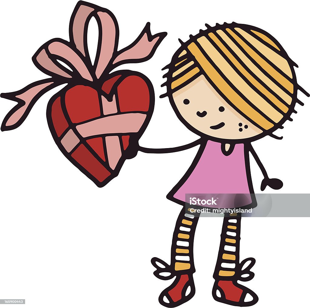 Niña sosteniendo un regalo de San Valentín - arte vectorial de Adolescente libre de derechos