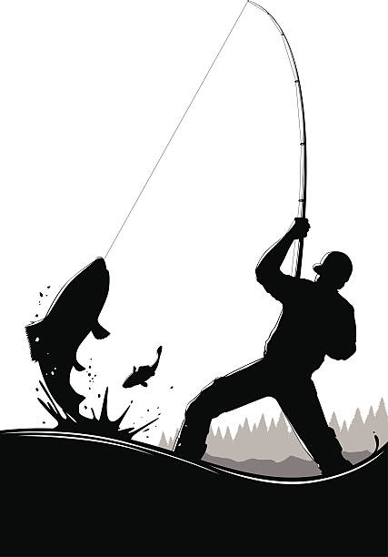 fisherman fisherman catching a fish fishing hook illustrations stock illustrations