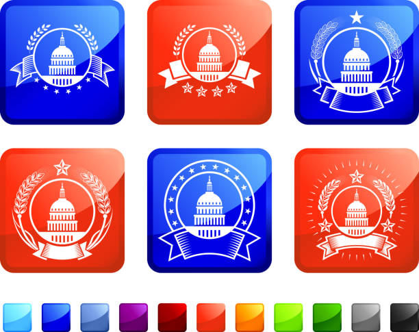 ilustrações de stock, clip art, desenhos animados e ícones de capitol hill emblemas royalty free vector ícone conjunto autocolantes - senate finance committee