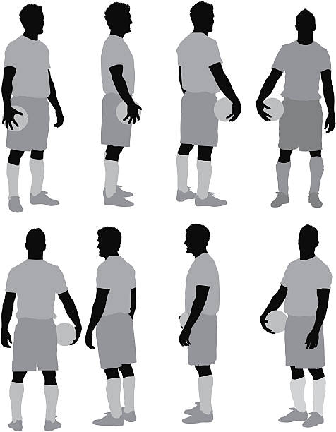 multiple images of man with a ball - soccer player stock illustrations