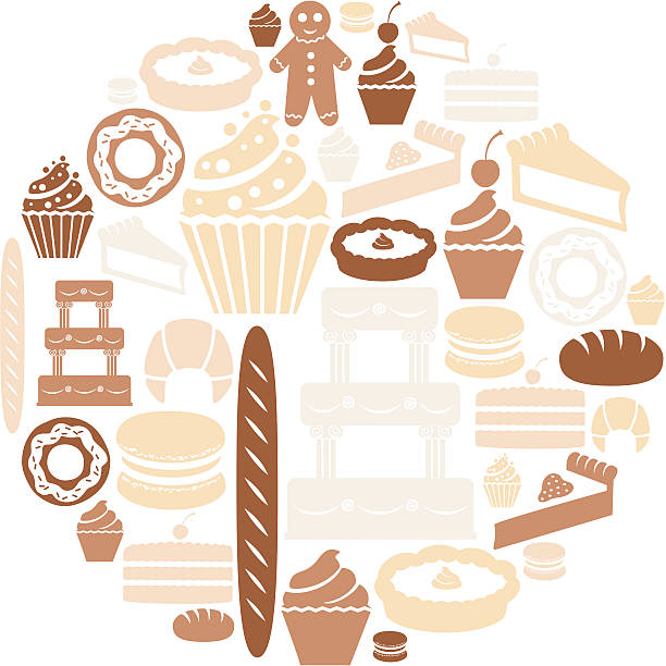 Bakery Icon Set A set of cakes and baked goods. Click below for more food images. bakery silhouettes stock illustrations