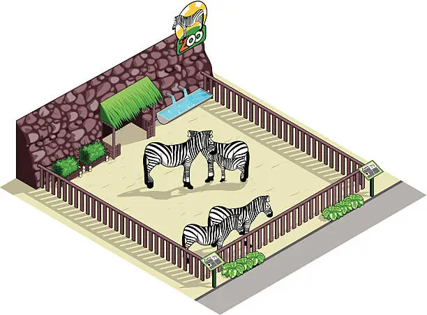 Vector illustration of Zebras in the Zoo Isometric