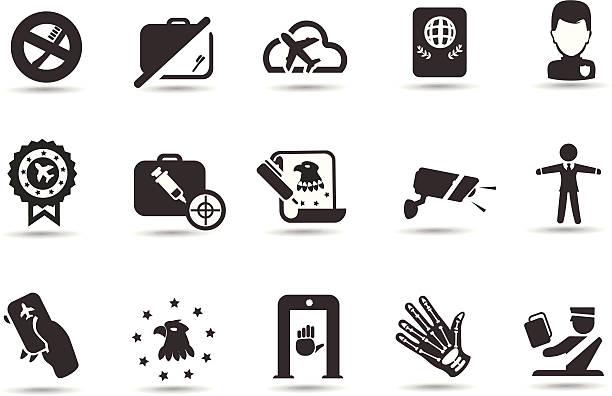 Airport Security Icons Professional Vector Icons with High resolution jpeg and transparent PNG file.  Icons for airport and flight.  airport borders stock illustrations