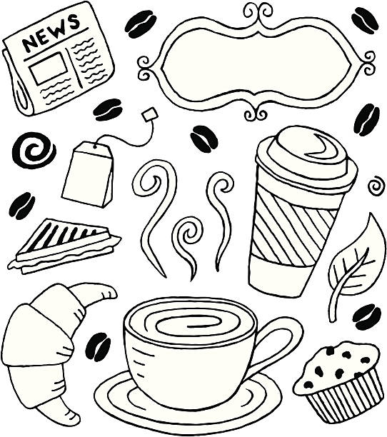 Café Doodles A café-themed doodle page. black coffee swirl stock illustrations