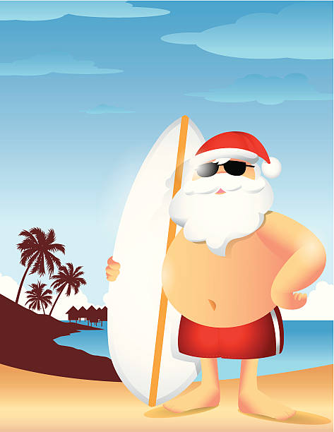 illustrazioni stock, clip art, cartoni animati e icone di tendenza di santa in vacanza - heat beautiful joy happiness