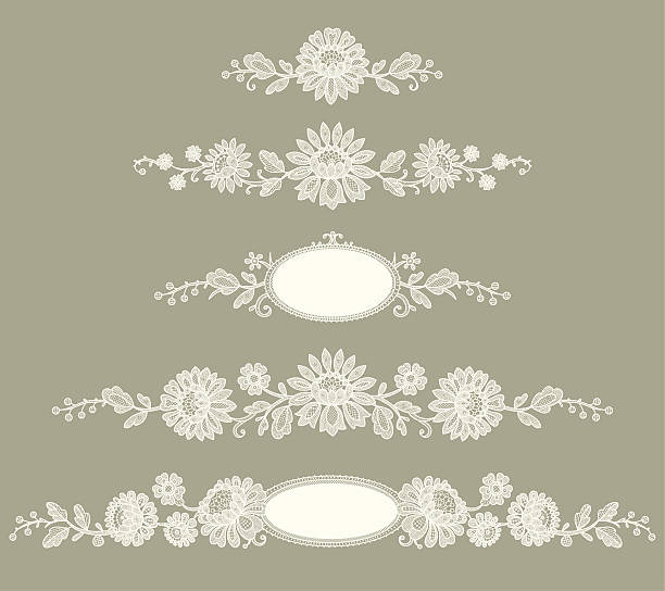 White Lace. Clip Art. Green Background. Set. vector art illustration