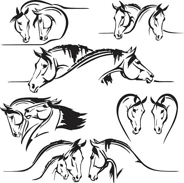 Vector illustration of Six horse's heads compositions
