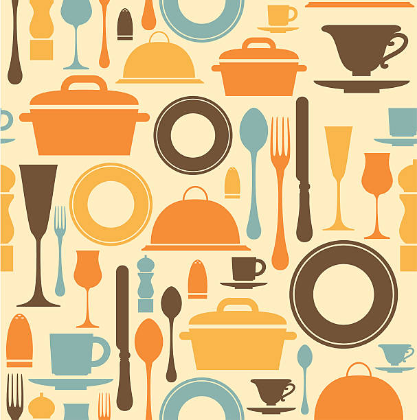 ilustraciones, imágenes clip art, dibujos animados e iconos de stock de patrón de repetición de comedor - tea cup cup china saucer
