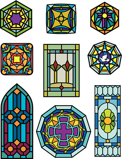 염색합니다 유리컵 windows - stained glass church window glass stock illustrations