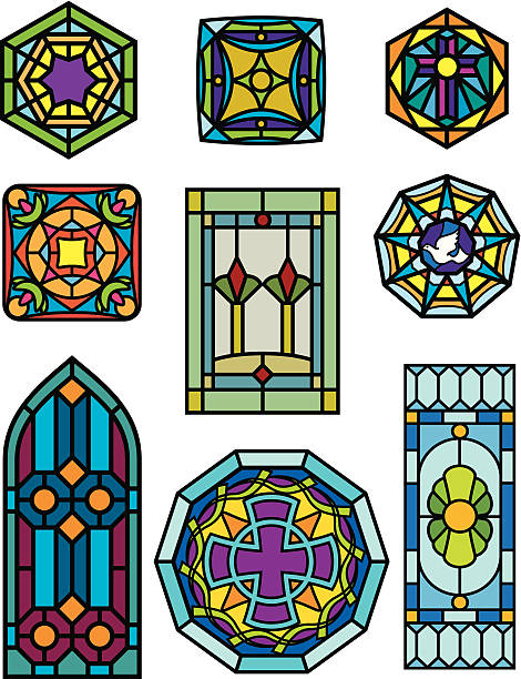 ilustrações, clipart, desenhos animados e ícones de coloração janelas de vidro - stained glass church window glass
