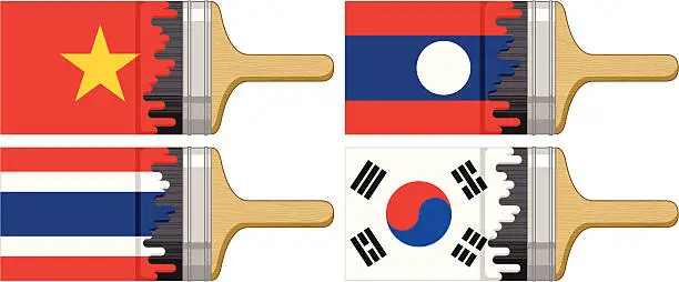 Vector illustration of Brush Painting the Flag: Vietnam, Thailand, Laos, South Korea