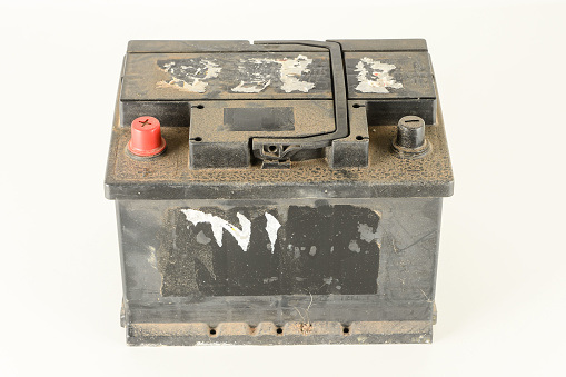 Close-up of car battery Object on a White Background