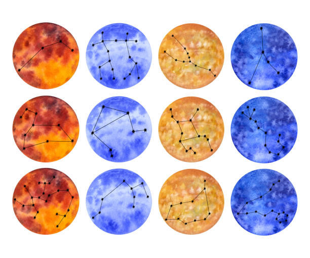 Astrological fire earth air water elements zodiac signs. Horoscope icons. Hand draw watercolor illustration isolated. For logo, calendar Astrological fire earth air water elements zodiac signs. Horoscope icons. Hand draw watercolor illustration isolated on white background. For logo, calendar earth air fire water signs stock illustrations