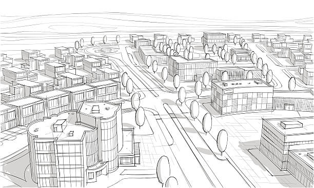A sketch of a city from above  Vector illustration of the architectural design. In the style of drawing cityscape drawings stock illustrations