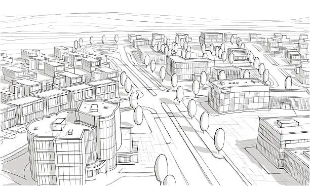 Vector illustration of A sketch of a city from above 