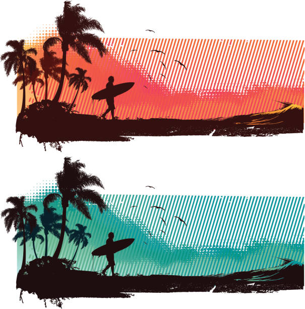 ilustrações de stock, clip art, desenhos animados e ícones de paisagem de surf - heat beautiful joy happiness