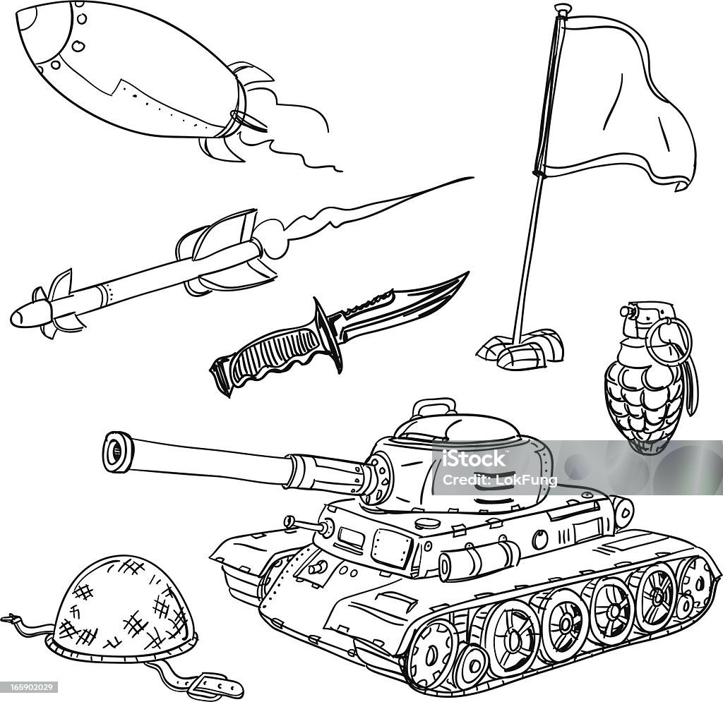 Weapon collection in black and white Weapon collection in sketch style, black and white War stock vector