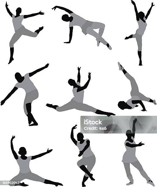 Più Immagini Di Una Donna Danza - Immagini vettoriali stock e altre immagini di A mezz'aria - A mezz'aria, Adulto, Aerobica