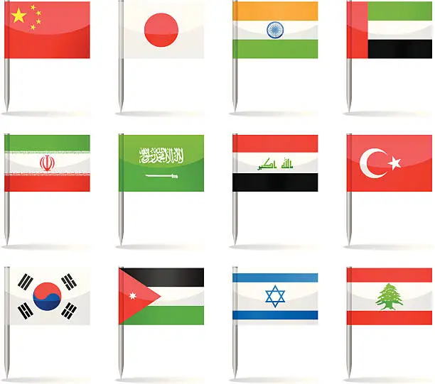 Vector illustration of Flag pins - Asia