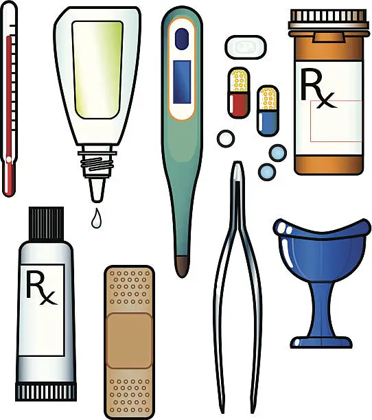 Vector illustration of Things to help get you feeling better ...