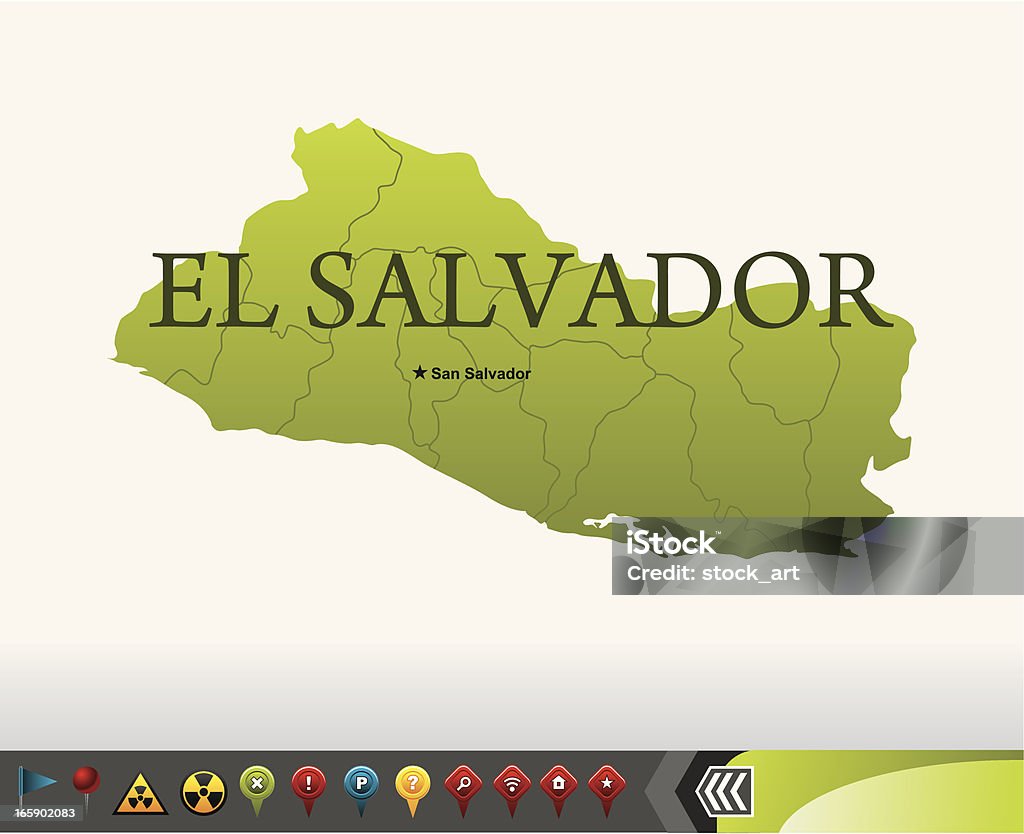 El Salvador con iconos de navegación Mapa - arte vectorial de Azul libre de derechos