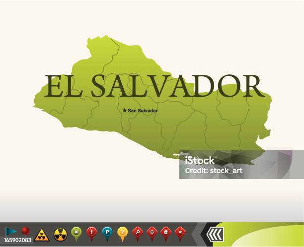 Ilustración de El Salvador Con Iconos De Navegación Mapa y más Vectores Libres de Derechos de Azul - Azul, Bandera, Bandera nacional