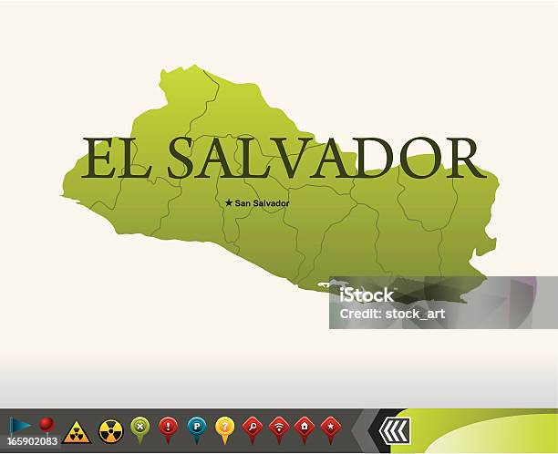 El Salvador Mapa Com Ícones De Navegação - Arte vetorial de stock e mais imagens de Azul - Azul, Bandeira, Bandeira Nacional