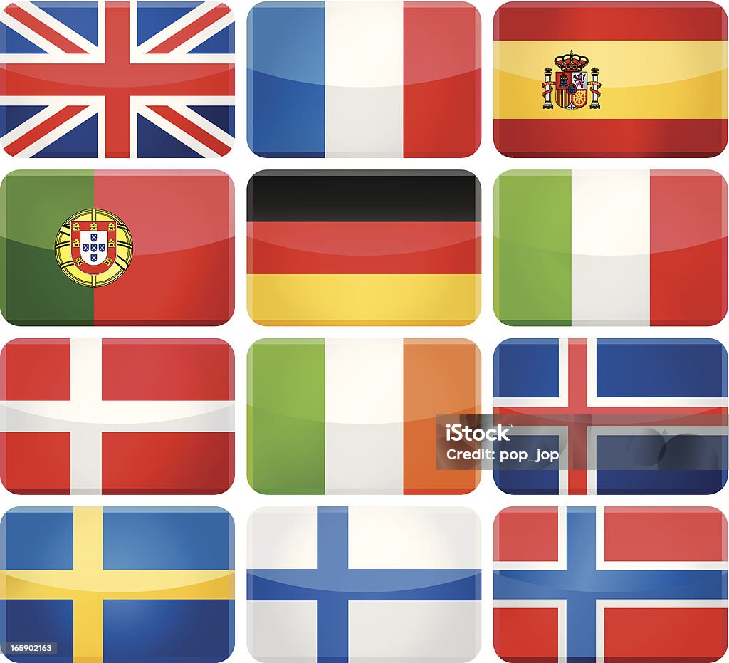 Zaokrąglony prostokąt Flaga ikony-zachodniej i Nothern Europie - Grafika wektorowa royalty-free (Błyszczący)