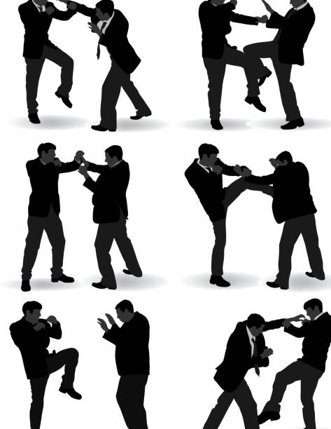 człowiek sylwetka walki - human groin boxing silhouette hitting stock illustrations