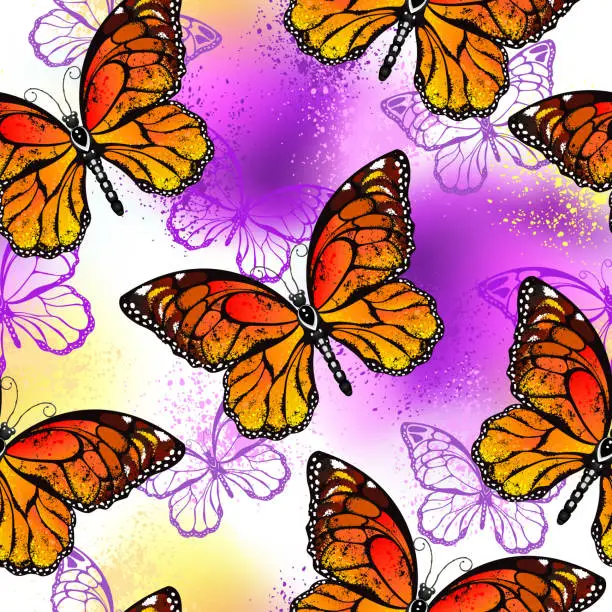 Vector illustration of Seamless pattern with orange butterflies